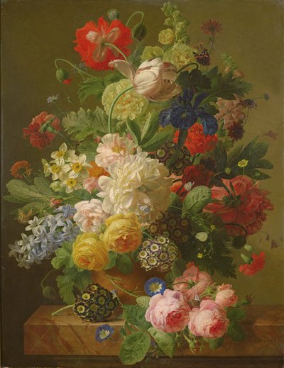 Blumen in einer Vase auf einem Marmorkonsolentisch, 1816 von Jan Frans van Dael